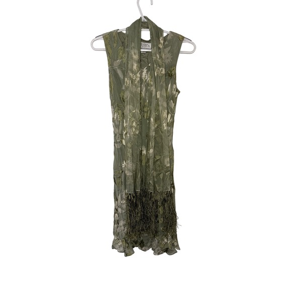 Casual Corner Annex Petite 8 Sage Green Silk Blend Floral Burnout Dress & Scarf - Picture 1 of 10